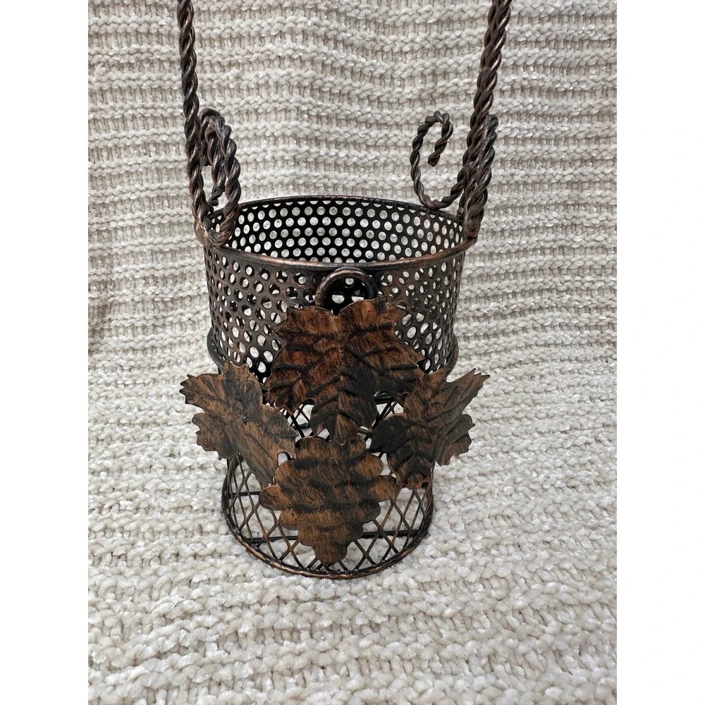 Vintage Metal Wine Bottle Holder Grape Leaf Caddy Bronze Farmhouse Decor 14 inch
